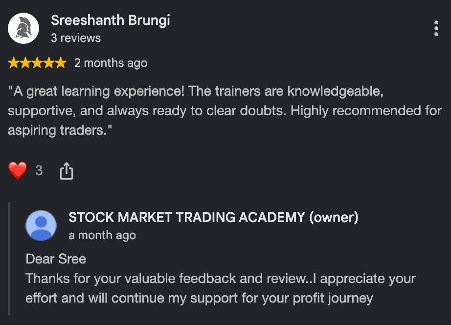 Google review by Sreeshanth Brungi